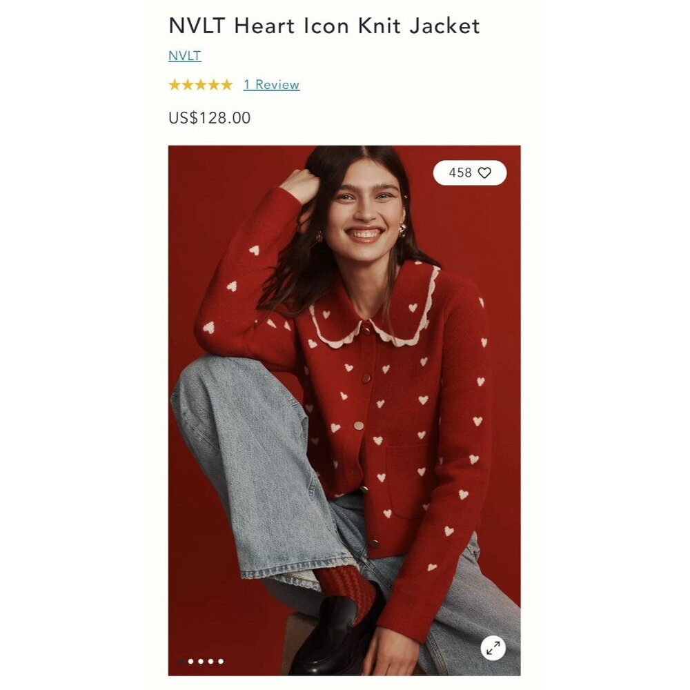 NWT Size XXS (P2P 20") - NVLT Heart Coatigan Jacket (NWT US$ 128)
